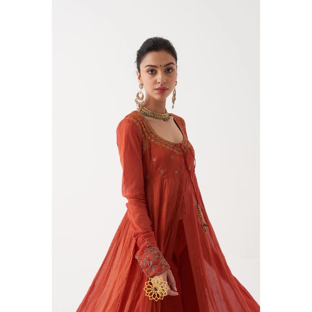 Rhua India Rust Sahira Anarkali with Palazzo and Dupatta (Set of 3)