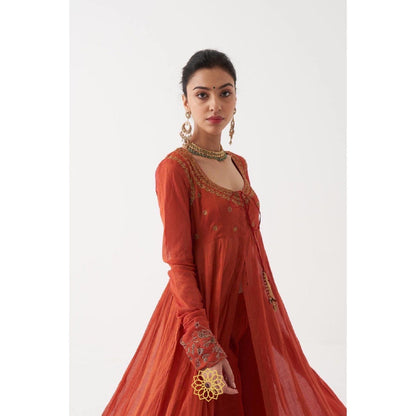 Rhua India Rust Sahira Anarkali with Palazzo and Dupatta (Set of 3)