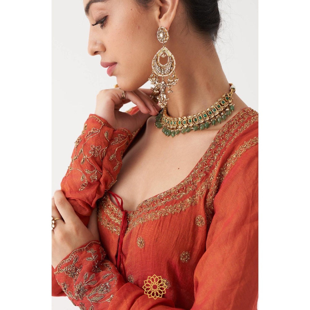 Rhua India Rust Sahira Anarkali with Palazzo and Dupatta (Set of 3)