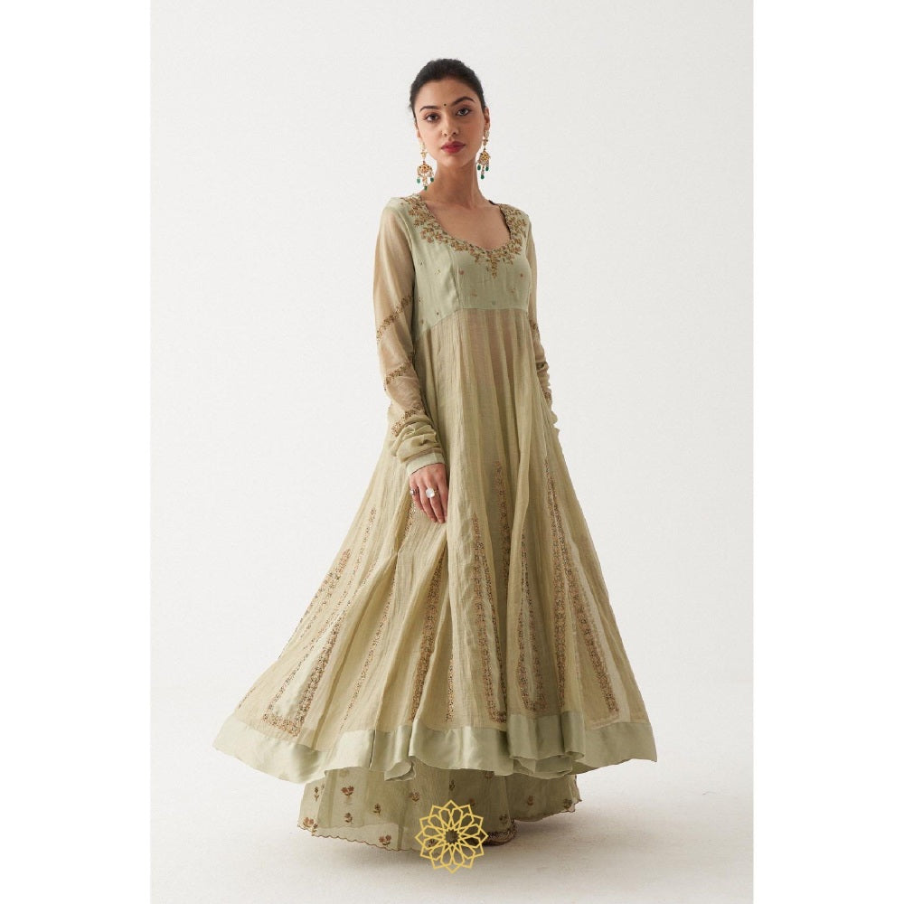 Rhua India Green Noor Anarkali with Palazzo and Dupatta (Set of 3)