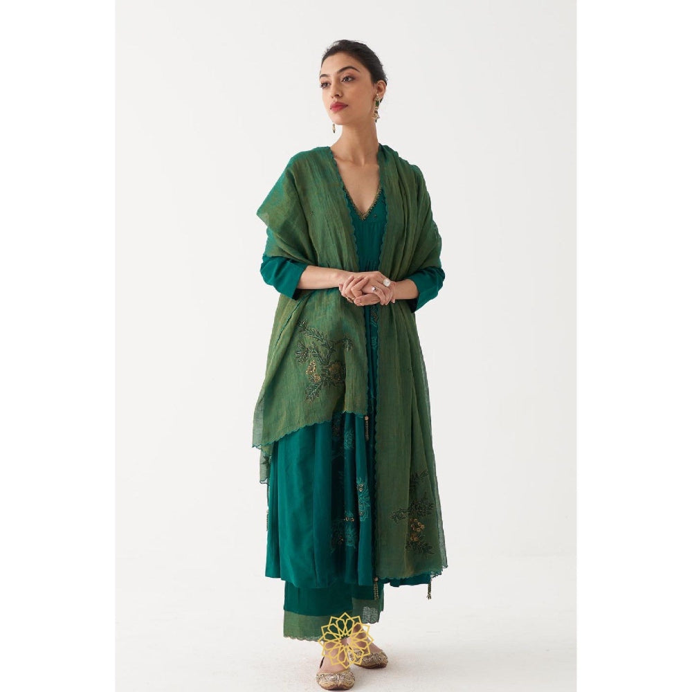Rhua India Green Zoya Straight Kurta with Pant and Dupatta (Set of 3)