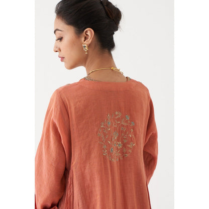 Rhua India Peach Nysa Straight Kurta with Pant and Jacket (Set of 3)