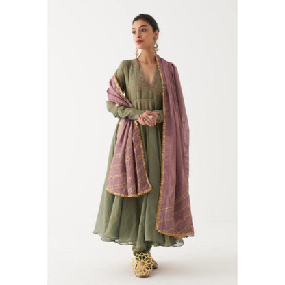 Rhua India Green Kiara Anarkali with Churidar and Dupatta (Set of 3)