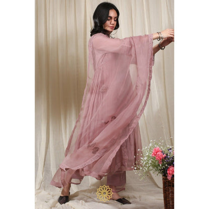 Rhua India Onion Pink Gathered Kurta with Slip, Pant and Dupatta (Set of 4)