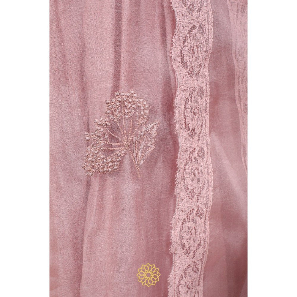 Rhua India Onion Pink Gathered Kurta with Slip, Pant and Dupatta (Set of 4)