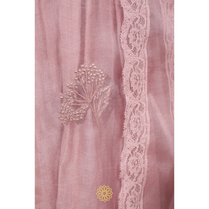 Rhua India Onion Pink Gathered Kurta with Slip, Pant and Dupatta (Set of 4)