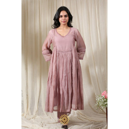 Rhua India Onion Pink Gathered Kurta with Slip, Pant and Dupatta (Set of 4)