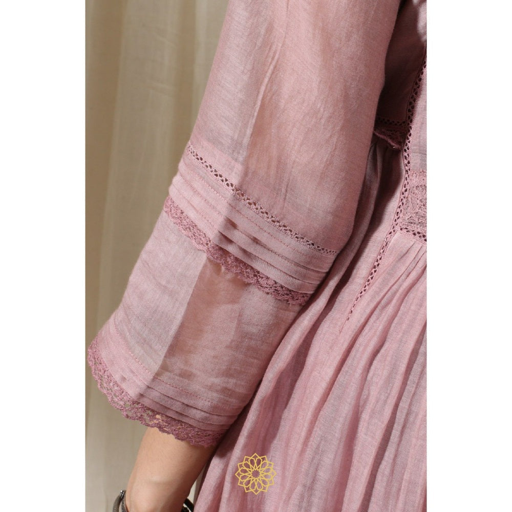 Rhua India Onion Pink Gathered Kurta with Slip, Pant and Dupatta (Set of 4)