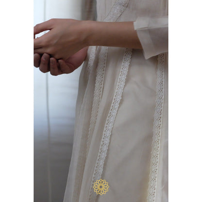 Rhua India White Anarkali with Pant and Dupatta (Set of 3)