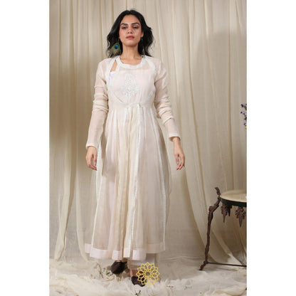 Rhua India White Anarkali with Pant and Dupatta (Set of 3)