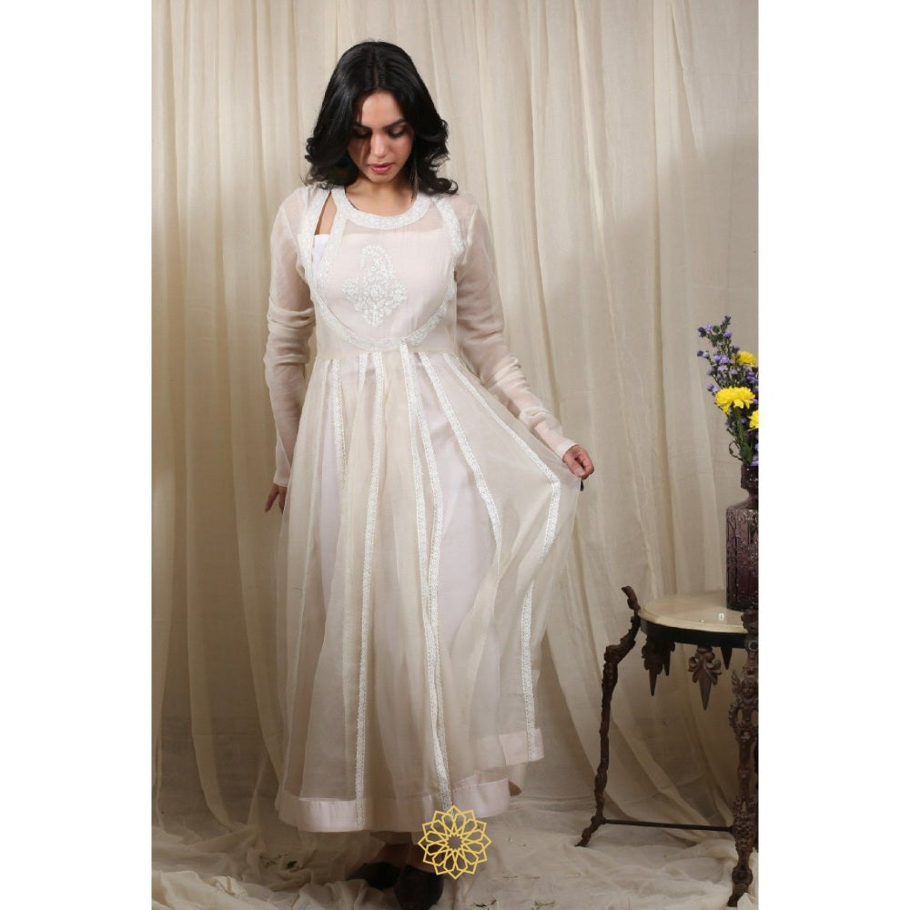 Rhua India White Anarkali with Pant and Dupatta (Set of 3)