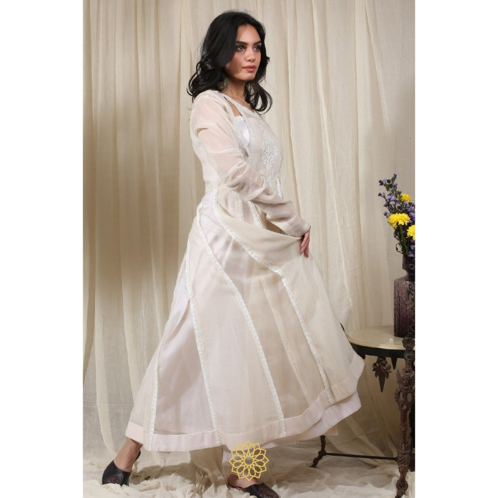 Rhua India White Anarkali with Pant and Dupatta (Set of 3)
