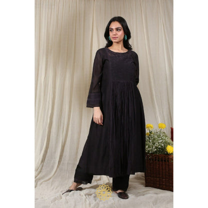 Rhua India Black Gathered Kurta with Pant (Set of 2)