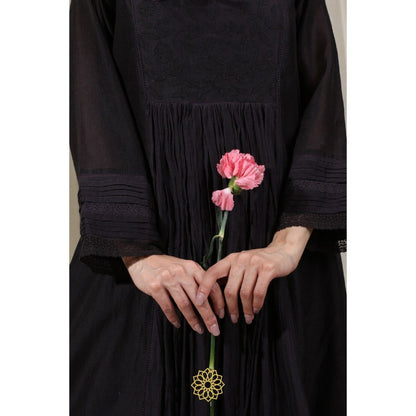 Rhua India Black Gathered Kurta with Pant (Set of 2)