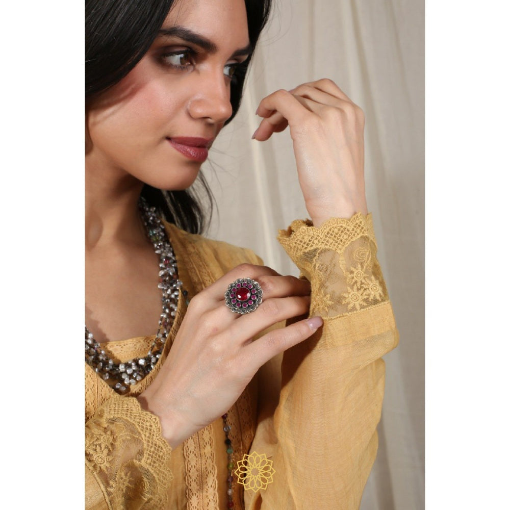 Rhua India Yellow Gathered Kurta with Slip and Pant (Set of 3)