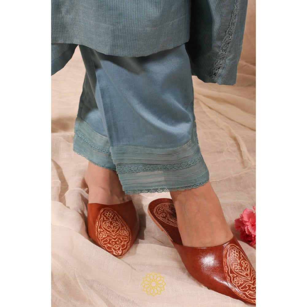 Rhua India Blue Gathered Kurta with Pant and Dupatta (Set of 3)