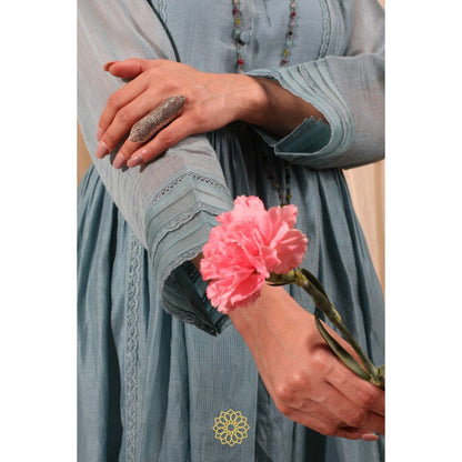 Rhua India Blue Gathered Kurta with Pant and Dupatta (Set of 3)