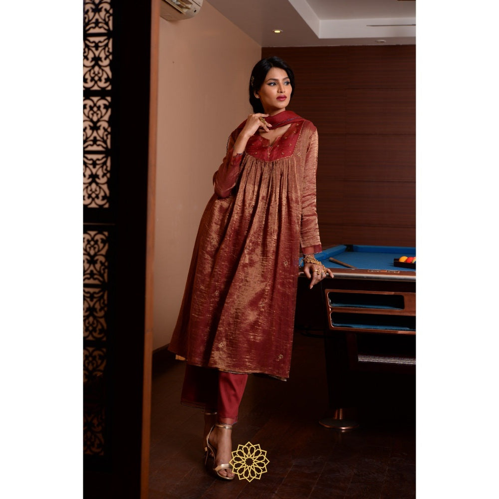 Rhua India Maroon Merlot Straight Kurta with Pant and Dupatta (Set of 3)