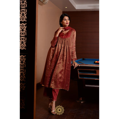 Rhua India Maroon Merlot Straight Kurta with Pant and Dupatta (Set of 3)