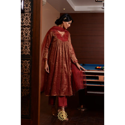 Rhua India Maroon Merlot Straight Kurta with Pant and Dupatta (Set of 3)