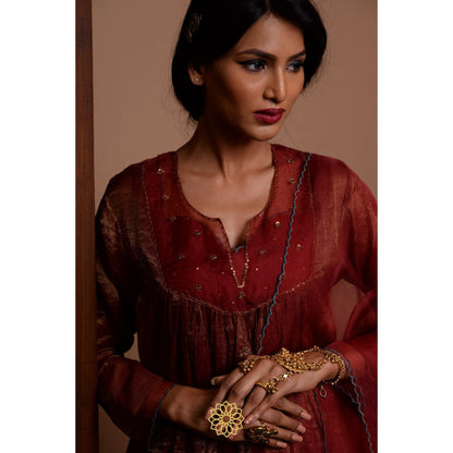 Rhua India Maroon Merlot Straight Kurta with Pant and Dupatta (Set of 3)