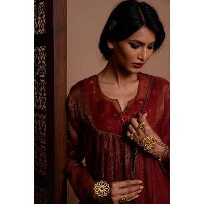 Rhua India Maroon Merlot Straight Kurta with Pant and Dupatta (Set of 3)