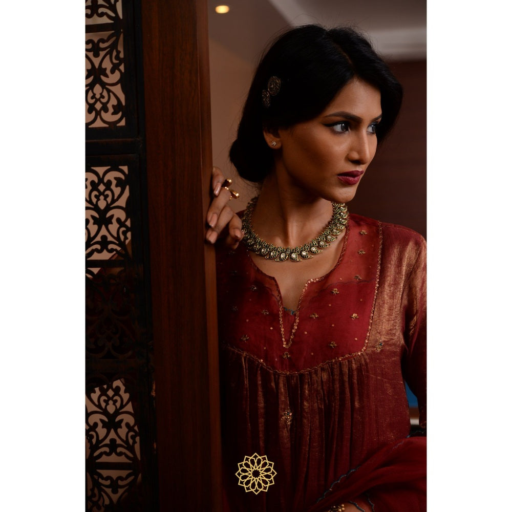 Rhua India Maroon Merlot Straight Kurta with Pant and Dupatta (Set of 3)