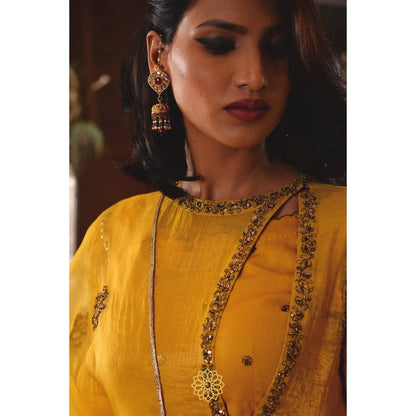 Rhua India Yellow Amber Anarkali with Slip, Palazzo and Dupatta (Set of 4)