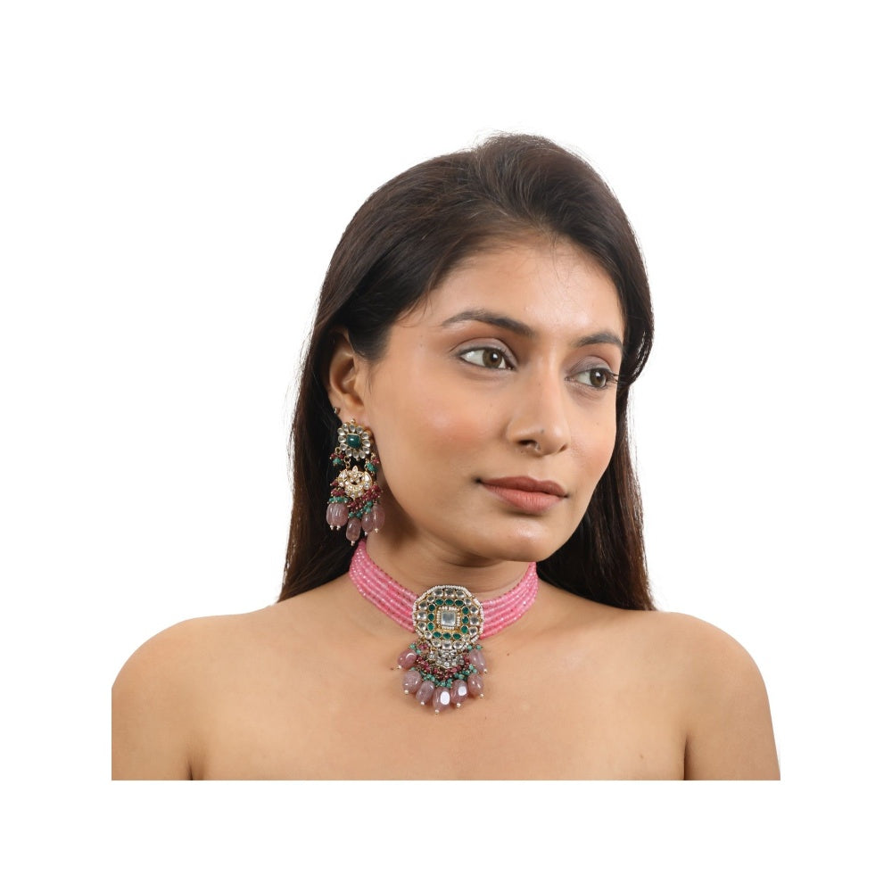 RIANA JEWELLERY Pink Choker Necklace Set