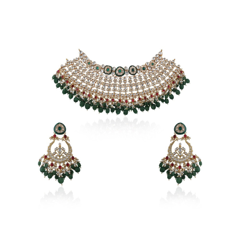 RIANA JEWELLERY Ruby Pink Stone Necklace Set