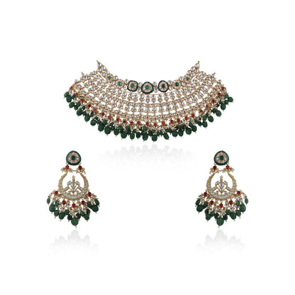 RIANA JEWELLERY Ruby Pink Stone Necklace Set