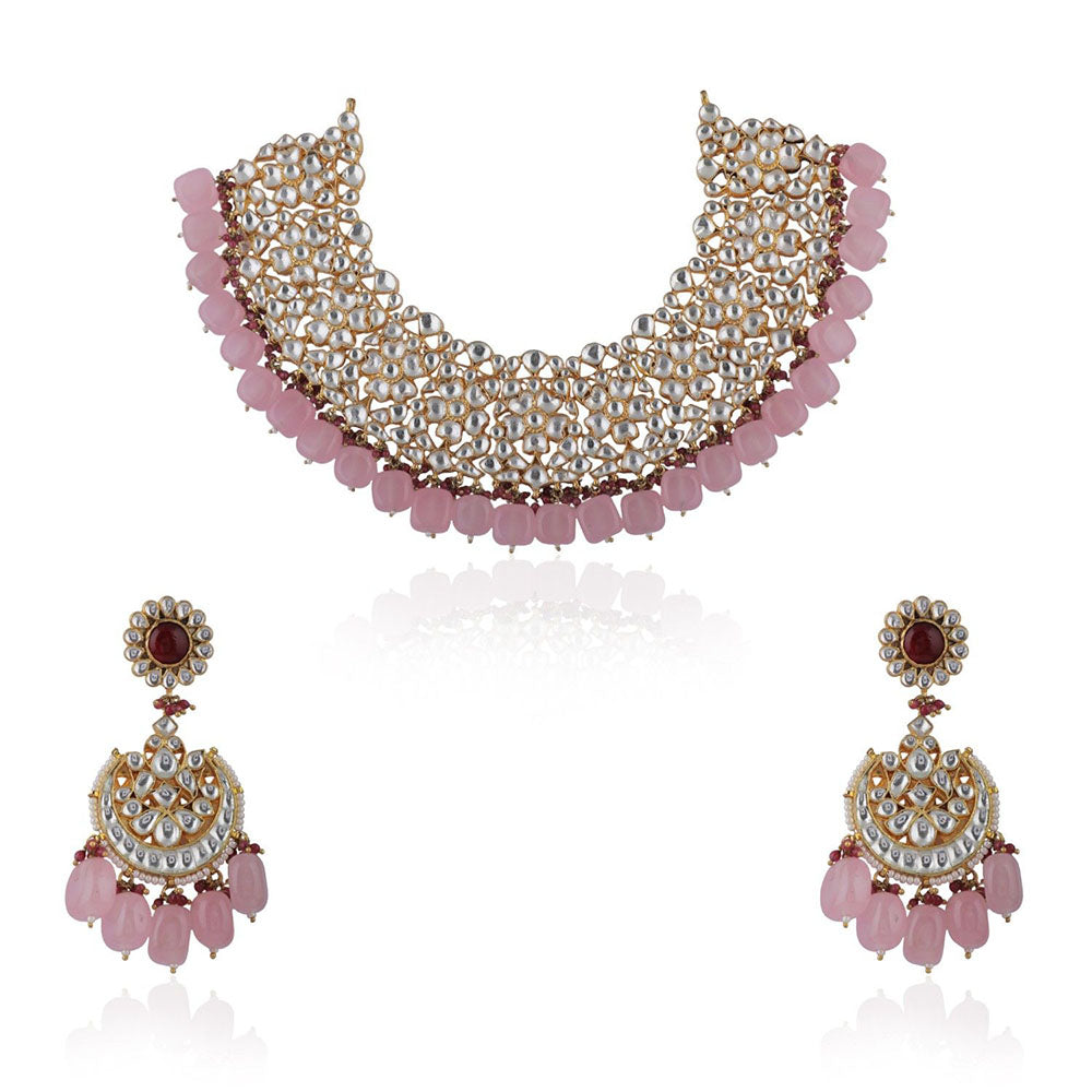 RIANA JEWELLERY Pink Beads Necklace Set