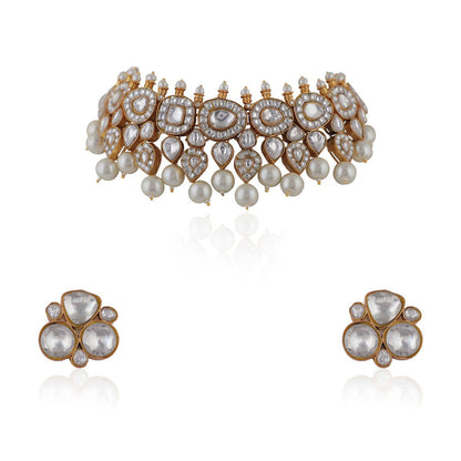 RIANA JEWELLERY White Jadtar Necklace Set