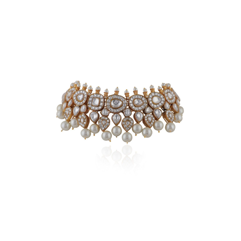 RIANA JEWELLERY White Jadtar Necklace Set