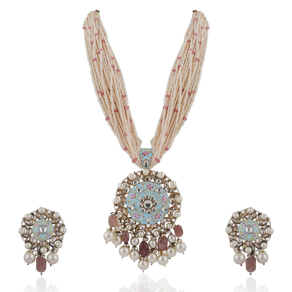 RIANA JEWELLERY Firozi Work Necklace Set