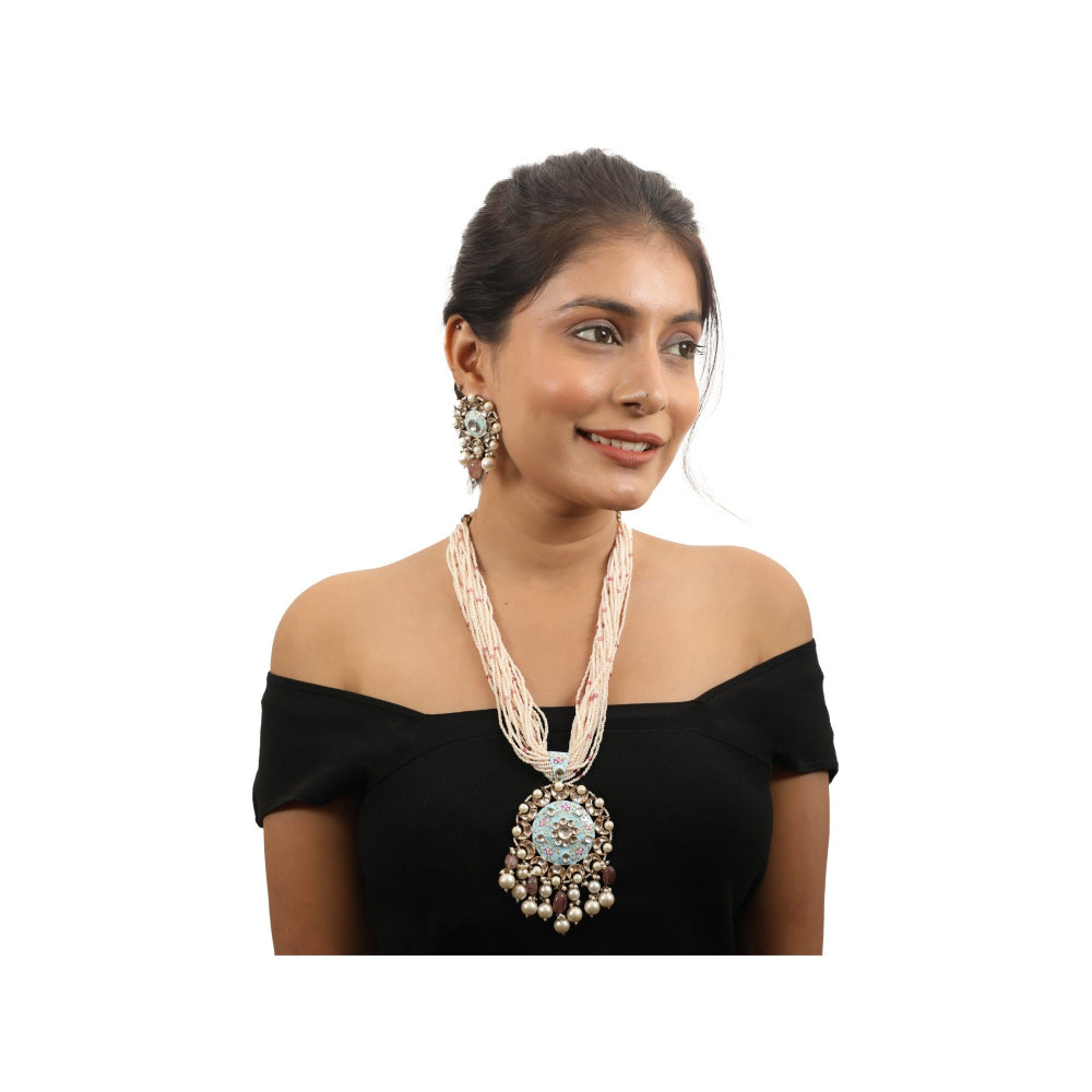 RIANA JEWELLERY Firozi Work Necklace Set