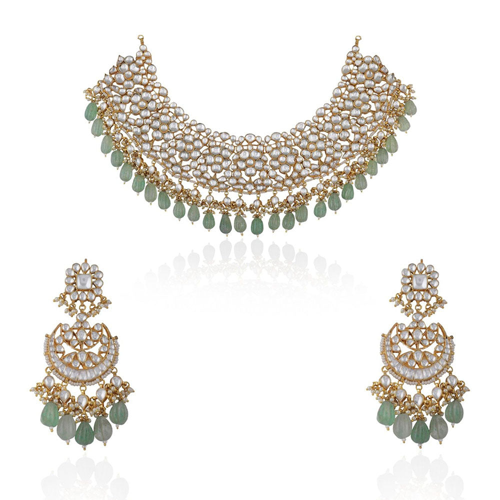 RIANA JEWELLERY White Jadtar Necklace Set