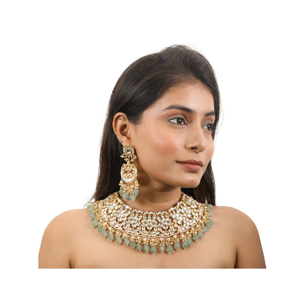 RIANA JEWELLERY White Jadtar Necklace Set
