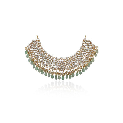 RIANA JEWELLERY White Jadtar Necklace Set