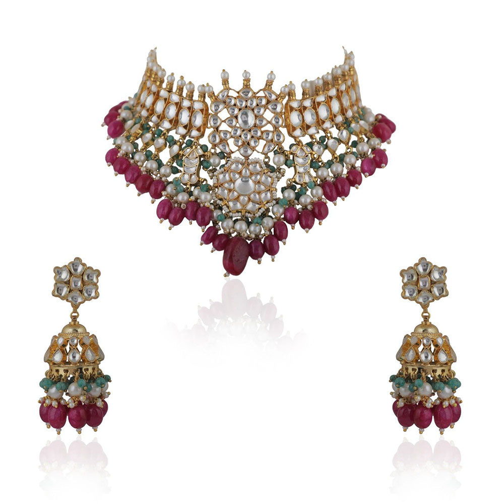 RIANA JEWELLERY Choker Necklace Set with Jhumkis