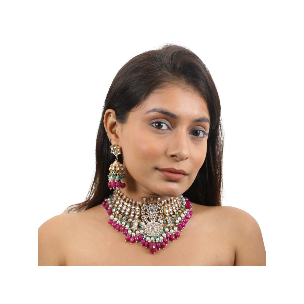 RIANA JEWELLERY Choker Necklace Set with Jhumkis