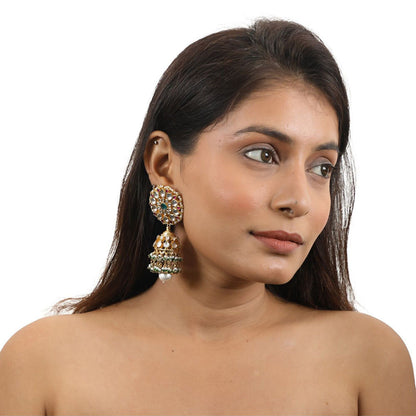 RIANA JEWELLERY Floral Jadtar Stone Jhumki