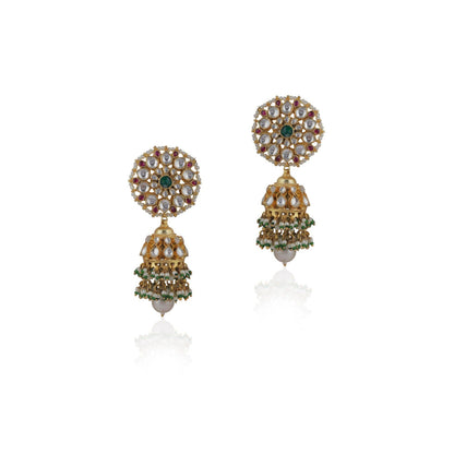 RIANA JEWELLERY Floral Jadtar Stone Jhumki