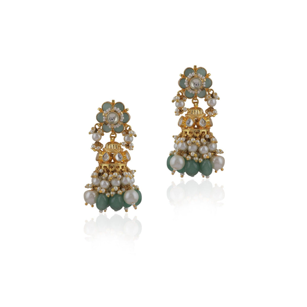 RIANA JEWELLERY Mint Green Floral Jhumki Earrings