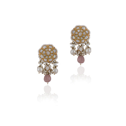RIANA JEWELLERY Pastel Pink Beads with White Pearl Seep Stone Studs