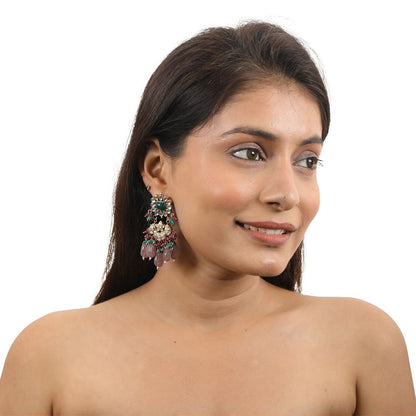 RIANA JEWELLERY Uniquely Designed Earrings In Pink & Green Beads