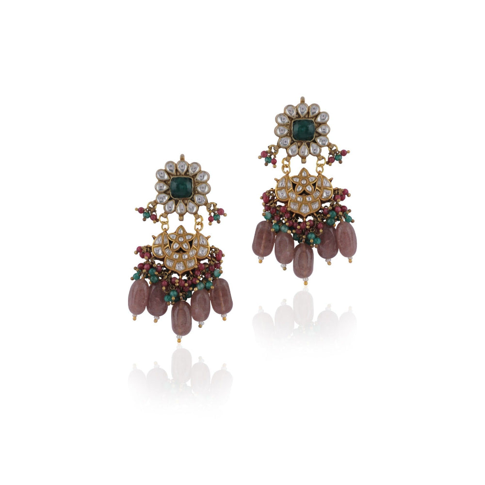RIANA JEWELLERY Uniquely Designed Earrings In Pink & Green Beads