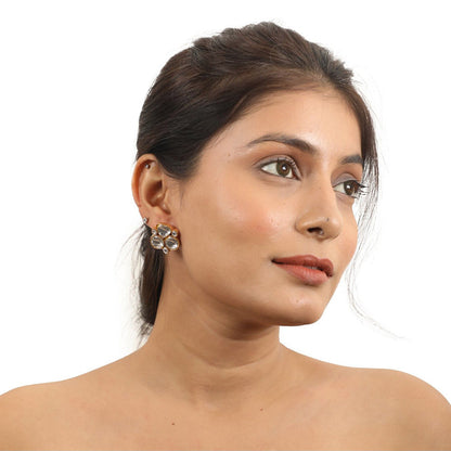 RIANA JEWELLERY White Jadtar Stone Studs