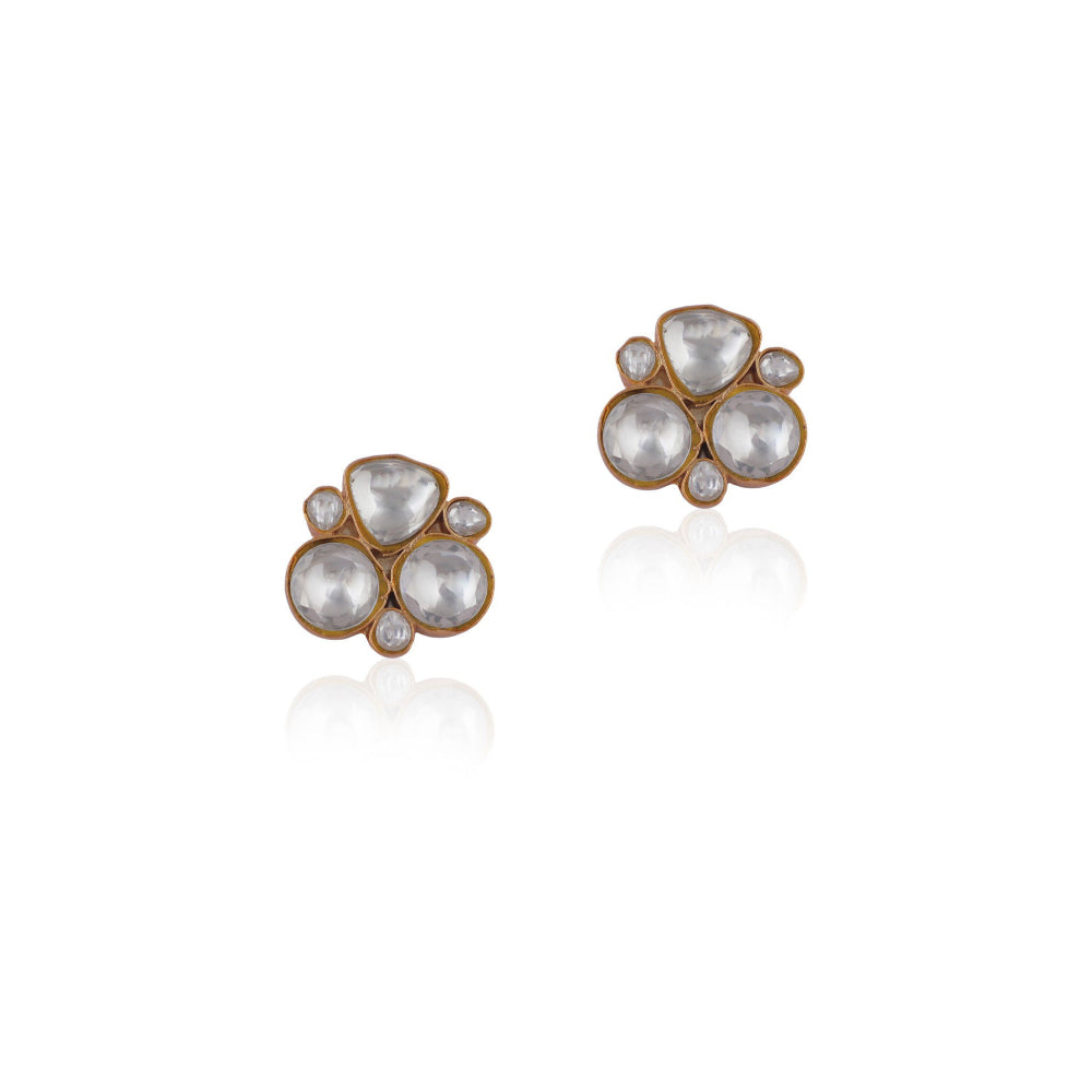 RIANA JEWELLERY White Jadtar Stone Studs