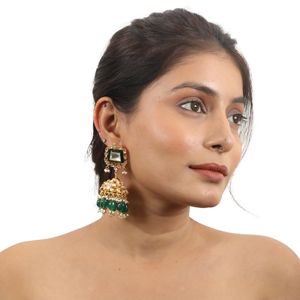 RIANA JEWELLERY Green Minakari White Jhumki
